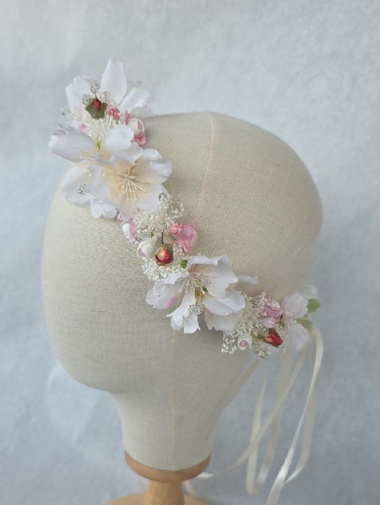 Hand Crafted White and Blush Floral Bridal Crown main image 6